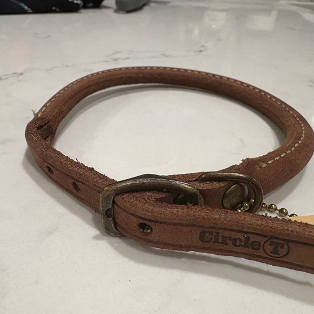 NWT Circle T Latigo Leather Round Dog Collar | Made in USA | Sz 14in